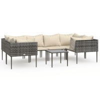 vidaXL 7 Piece Patio Lounge Set with Cushions Gray Poly Rattan