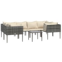 vidaXL 7 Piece Patio Lounge Set with Cushions Gray Poly Rattan