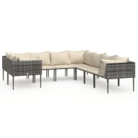 vidaXL 8 Piece Patio Lounge Set with Cushions Gray Poly Rattan