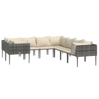 vidaXL 8 Piece Patio Lounge Set with Cushions Gray Poly Rattan