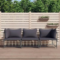 Vidaxl 3 Piece Patio Lounge Set With Cushions Anthracite Poly Rattan
