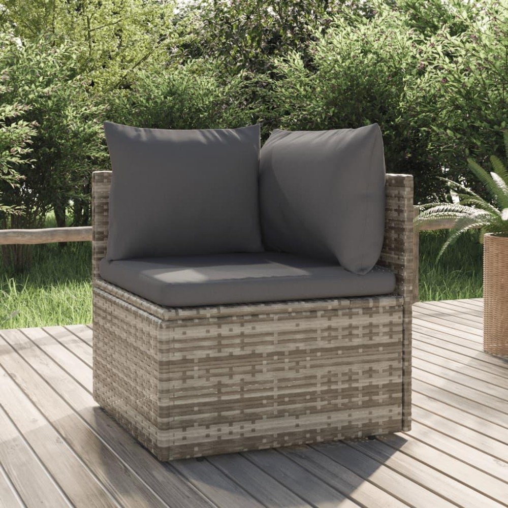 Vidaxl Patio Corner Sofa With Cushion Gray 22.4X22.4X22 Poly Rattan