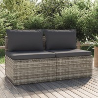 Vidaxl 2-Seater Patio Sofa With Cushions Gray Poly Rattan