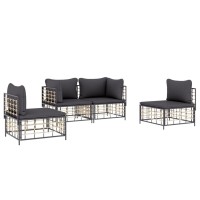 Vidaxl 4 Piece Patio Lounge Set With Cushions Anthracite Poly Rattan