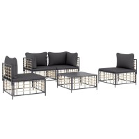 Vidaxl 5 Piece Patio Lounge Set With Cushions Anthracite Poly Rattan