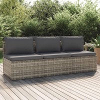 Vidaxl 3-Seater Patio Sofa With Cushions Gray Poly Rattan