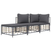 Vidaxl 3 Piece Patio Lounge Set With Cushions Anthracite Poly Rattan