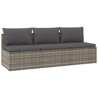 Vidaxl 3-Seater Patio Sofa With Cushions Gray Poly Rattan