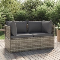 Vidaxl 2-Seater Patio Sofa With Cushions Gray Poly Rattan