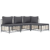 Vidaxl 4 Piece Patio Lounge Set With Cushions Anthracite Poly Rattan