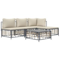 Vidaxl 5 Piece Patio Lounge Set With Cushions Anthracite Poly Rattan