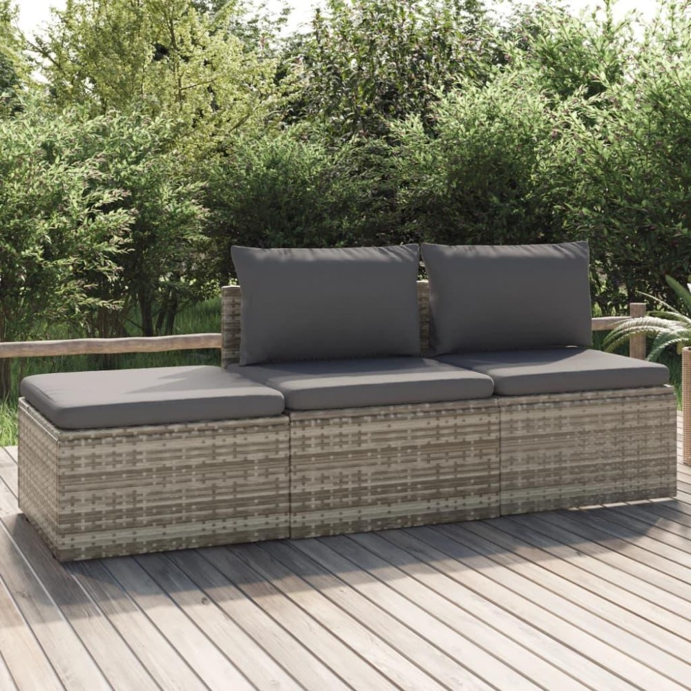 Vidaxl 3 Piece Patio Lounge Set With Cushions Gray Poly Rattan