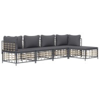 Vidaxl 5 Piece Patio Lounge Set With Cushions Anthracite Poly Rattan