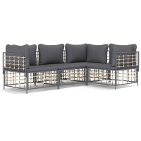 Vidaxl 4 Piece Patio Lounge Set With Cushions Anthracite Poly Rattan