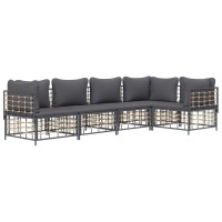 Vidaxl 5 Piece Patio Lounge Set With Cushions Anthracite Poly Rattan