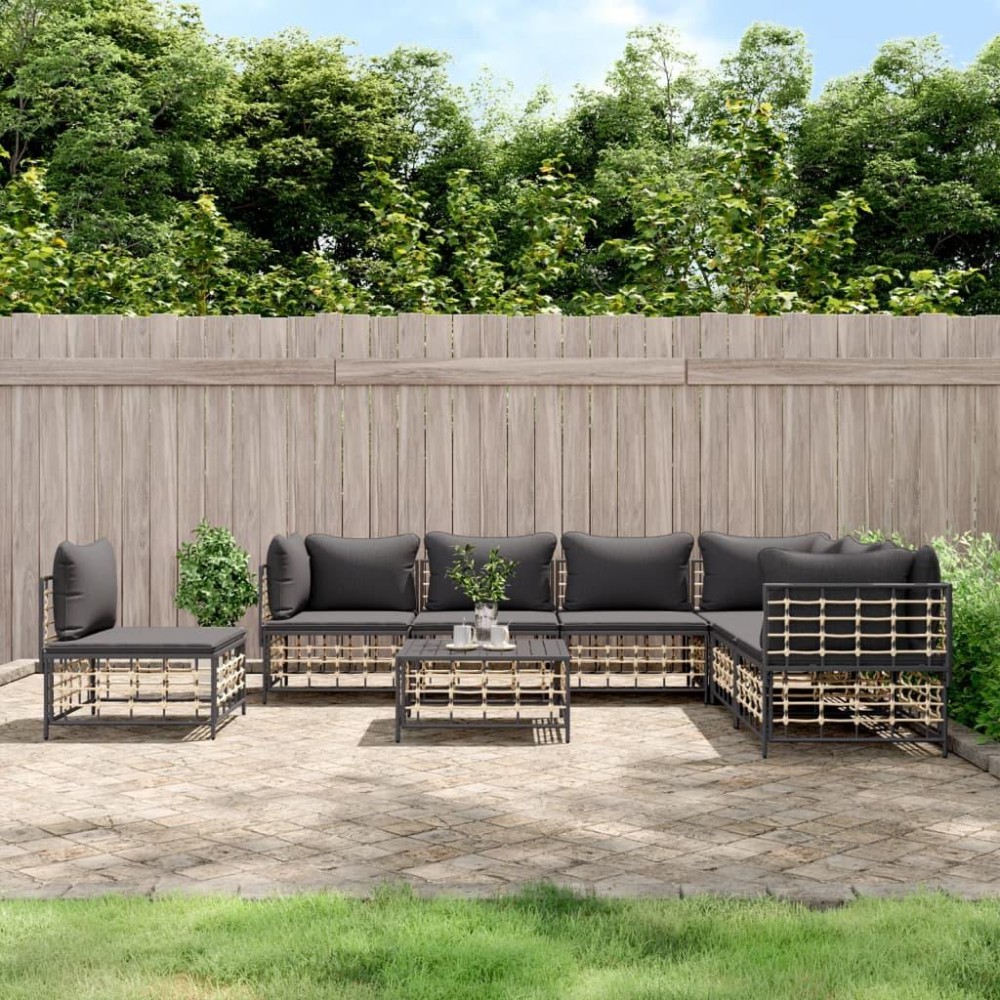 Vidaxl 8 Piece Patio Lounge Set With Cushions Anthracite Poly Rattan