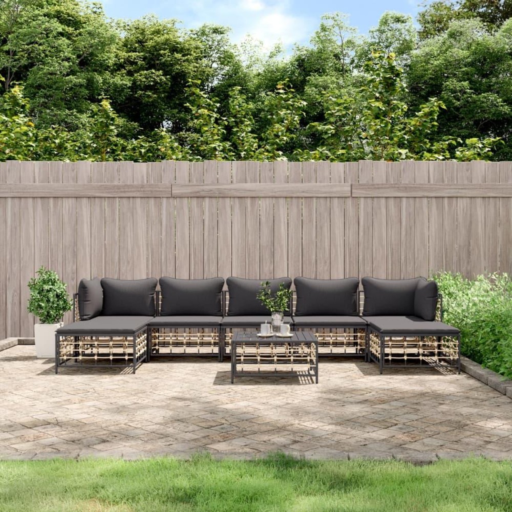 Vidaxl 8 Piece Patio Lounge Set With Cushions Anthracite Poly Rattan