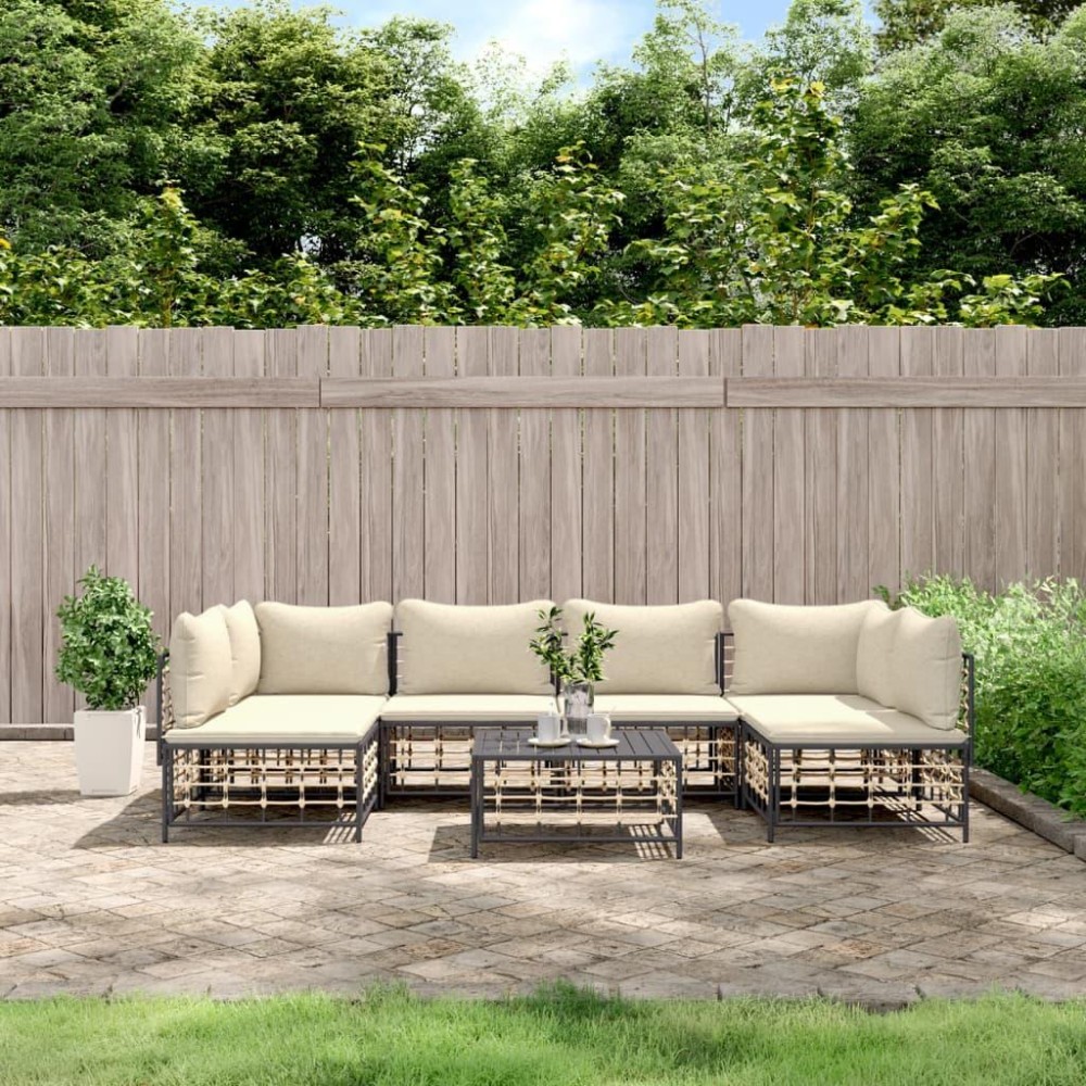 Vidaxl 7 Piece Patio Lounge Set With Cushions Anthracite Poly Rattan