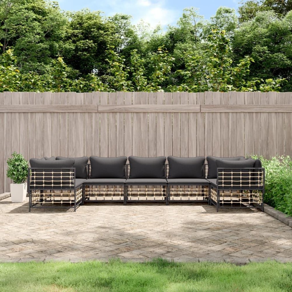 Vidaxl 7 Piece Patio Lounge Set With Cushions Anthracite Poly Rattan