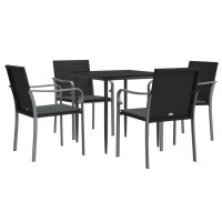 Vidaxl 5 Piece Patio Dining Set With Cushions Poly Rattan And Steel