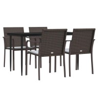 Vidaxl 5 Piece Patio Dining Set With Cushions Poly Rattan And Steel