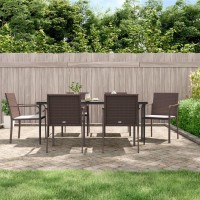 vidaXL 7 Piece Patio Dining Set with Cushions Poly Rattan and Steel