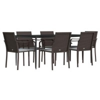 vidaXL 7 Piece Patio Dining Set with Cushions Poly Rattan and Steel