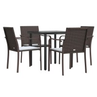 vidaXL 5 Piece Patio Dining Set with Cushions Poly Rattan and Steel