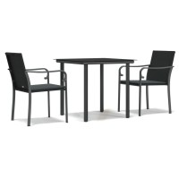 vidaXL 3 Piece Patio Dining Set with Cushions Poly Rattan and Steel