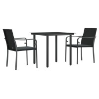 vidaXL 3 Piece Patio Dining Set with Cushions Poly Rattan and Steel