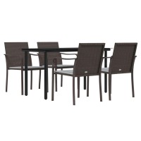 vidaXL 5 Piece Patio Dining Set with Cushions Poly Rattan and Steel