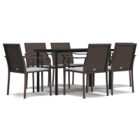 vidaXL 7 Piece Patio Dining Set with Cushions Poly Rattan and Steel