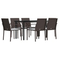 vidaXL 7 Piece Patio Dining Set with Cushions Poly Rattan and Steel