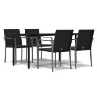 Vidaxl 5 Piece Patio Dining Set With Cushions Poly Rattan And Steel