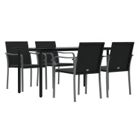 Vidaxl 5 Piece Patio Dining Set With Cushions Poly Rattan And Steel