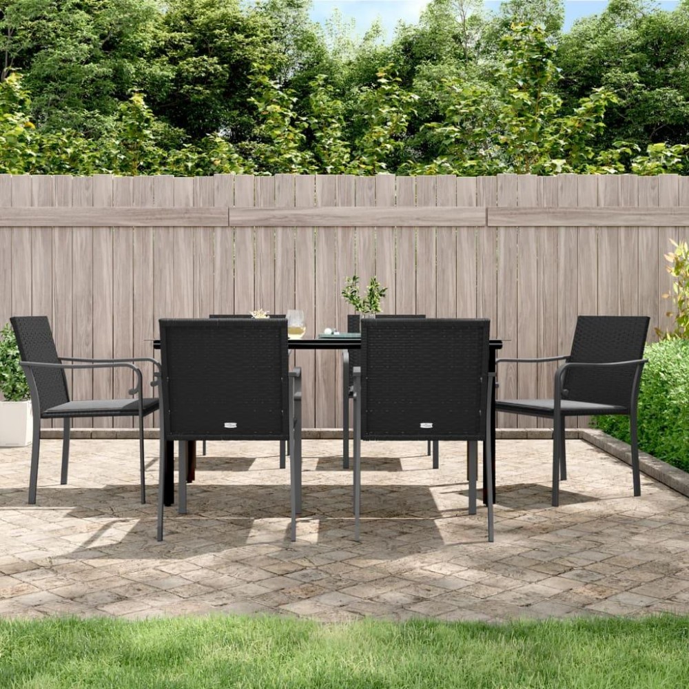 vidaXL 7 Piece Patio Dining Set with Cushions Poly Rattan and Steel