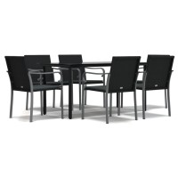 vidaXL 7 Piece Patio Dining Set with Cushions Poly Rattan and Steel