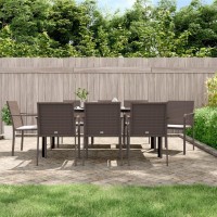 vidaXL 9 Piece Patio Dining Set with Cushions Poly Rattan and Steel