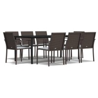 vidaXL 9 Piece Patio Dining Set with Cushions Poly Rattan and Steel