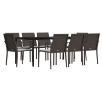 vidaXL 9 Piece Patio Dining Set with Cushions Poly Rattan and Steel