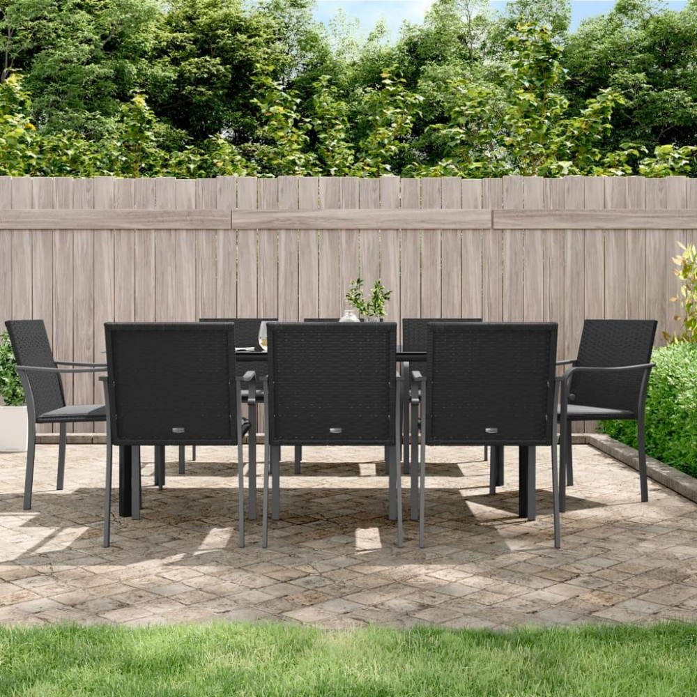 vidaXL 9 Piece Patio Dining Set with Cushions Poly Rattan and Steel