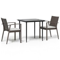 vidaXL 3 Piece Patio Dining Set with Cushions Poly Rattan and Steel