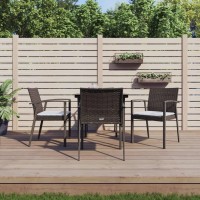 vidaXL 5 Piece Patio Dining Set with Cushions Poly Rattan and Steel