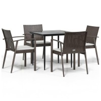 vidaXL 5 Piece Patio Dining Set with Cushions Poly Rattan and Steel