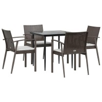 vidaXL 5 Piece Patio Dining Set with Cushions Poly Rattan and Steel