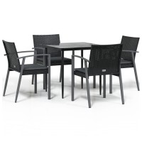 vidaXL 5 Piece Patio Dining Set with Cushions Poly Rattan and Steel