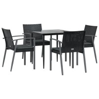 vidaXL 5 Piece Patio Dining Set with Cushions Poly Rattan and Steel