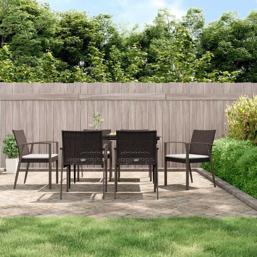 vidaXL 7 Piece Patio Dining Set with Cushions Poly Rattan and Steel