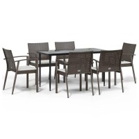 vidaXL 7 Piece Patio Dining Set with Cushions Poly Rattan and Steel