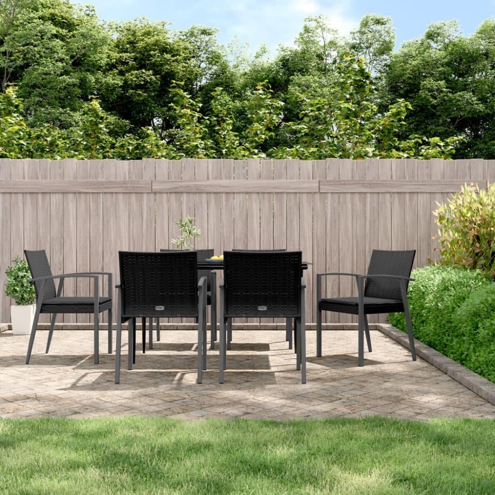 vidaXL 7 Piece Patio Dining Set with Cushions Poly Rattan and Steel